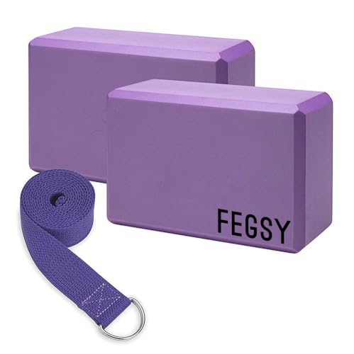FEGSY High Density Foam Yoga Block Brick Set of 2 with Yoga Strap for Improve Strength,…