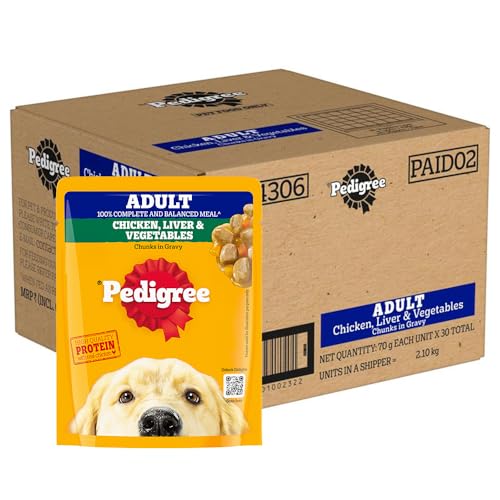 Pedigree Adult Wet Dog Food, Chicken Liver & Vegetables Chunks, 70g x 30