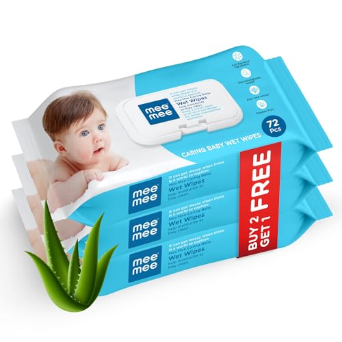 Mee Mee Wet Wipes for Baby Skin with Aloe Vera | 72 Wipes x Pack of 3-216 Wipes | Parab…