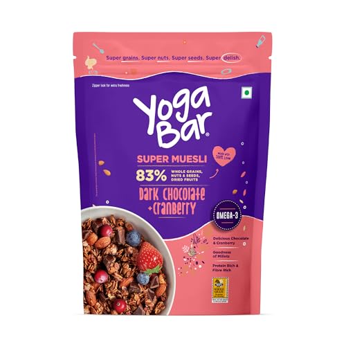 Yogabar Wholegrain Breakfast Muesli - Dark Chocolate and Cranberry, 700g (Super Saver P…