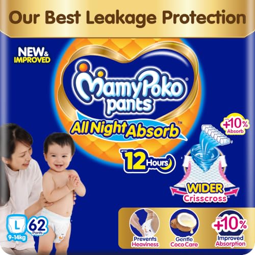 New Mamypoko Pants Premium All Night Absorb| Pant Style Baby Diapers Large Size(L), 62…