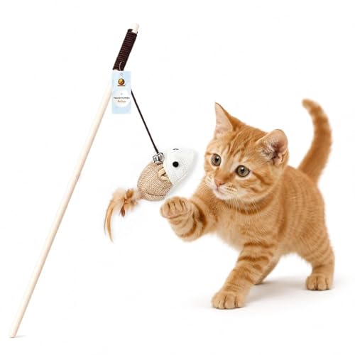Foodie Puppies Cat Teaser Playing Stick Wooden Cat Wand Toy for Cats and Kittens - (Mou…