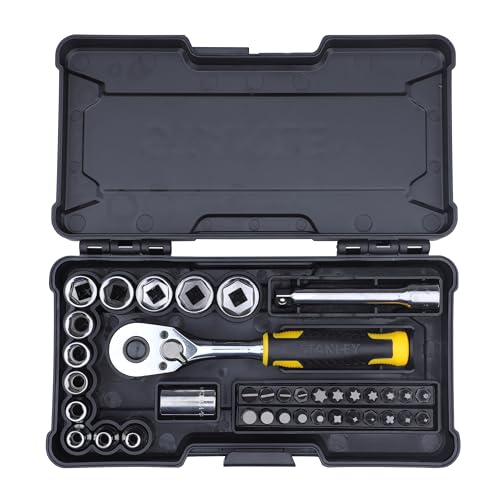 STANLEY STMT82672-0 1/4" 37-PIECE Chrome Compact Socket Set, Comes with Heavy-Duty Plas…