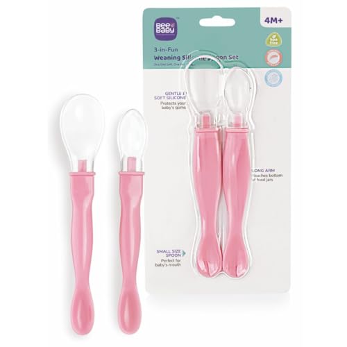 BeeBaby 3-in-1 Fun Weaning Silicone Spoon Set | Dual End Baby Feeding Spoon for Newborn…