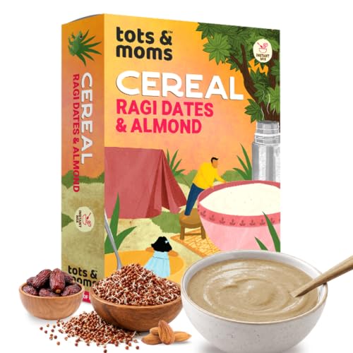 TOTS AND MOMS Instant Ragi Dates & Almond Cereal | Travel Friendly Instant Cereal | Cal…