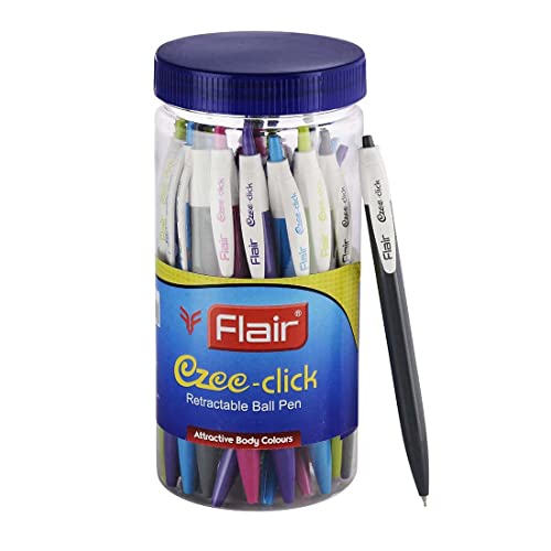 FLAIR Ezee Click 0.7 to 1 mm Ball Pen Jar Pack | Retractable Mechanism With Comfortable…