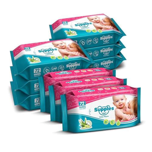 Amazon Brand - Supples Baby Wet Wipes | 648 Wipes | 72 Wipes x 9 Packs | Enriched With…