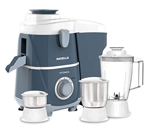 Havells Vitonica 500W Juicer Mixer Grinder 3 Stainless Steel Jars | Large Pulp Containe…