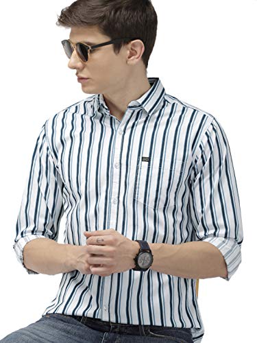 The Indian Garage Co White Slim Fit Striped Shirts