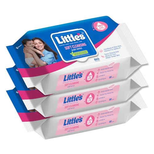 Little's Soft Cleansing Baby Wipes with Lid | 80 Wipes x Pack of 3 - 240 Wipes | Extra…