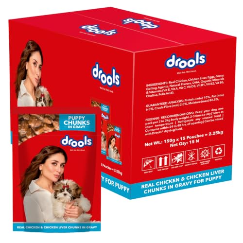 Drools Puppy Wet Dog Food 2.25kg (150g x 15 Packs) | Real Chicken & Chicken Liver Chunk…