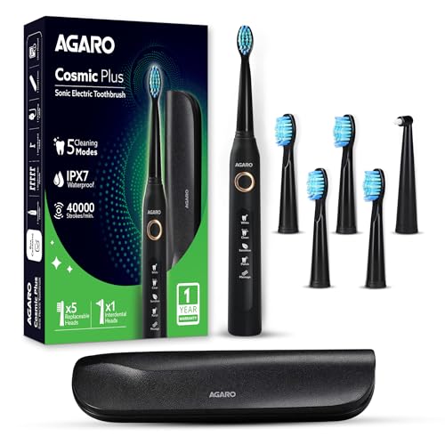 AGARO COSMIC PLUS Sonic Electric Tooth Brush For Adults With 5 Modes, 5 Brush Heads, 1…