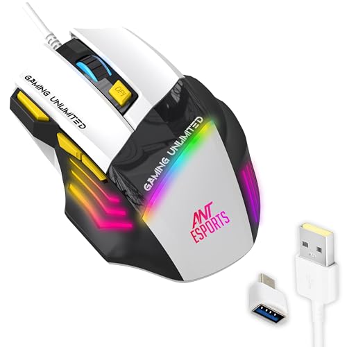 Ant Esports GM100 V2 Optical Gaming Mouse,7 Button Wired USB Mouse, 4000 FPS Sensor, 36…