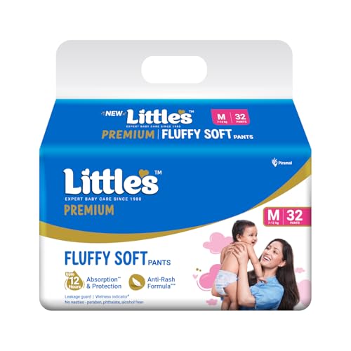 Little's Premium Baby Diapers M Size (Medium) Pants Style | 7-12 kg | 32 Count - Pack o…