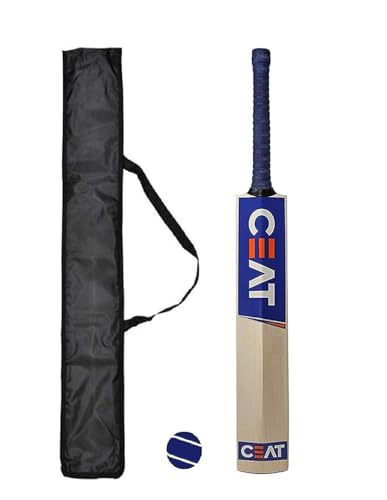 Ske Solid Popular Willow Cricket Bat for All Tennis Balls (Natural, Full Size), Wood, M…
