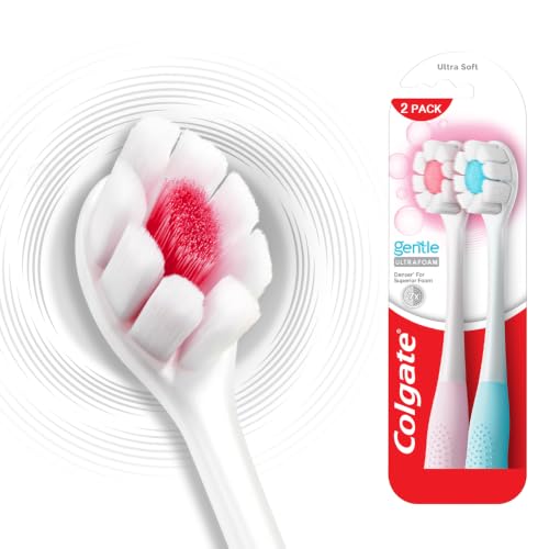 Colgate Gentle UltraFoam Ultra Soft Bristles Manual Toothbrush for adults, 2 Pcs, Soft…