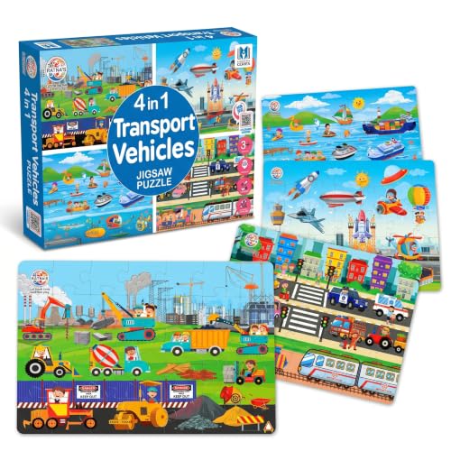 RATNA'S 4 in 1 Transport Vehicles Jigsaw Puzzle for Kids. 4 Puzzles 35 Pieces Each (Roa…