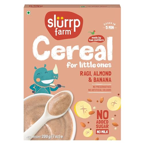 Slurrp Farm No Added Sugar, No Salt Ragi, Almond and Banana Cereal | 100% Sprouted Ragi…