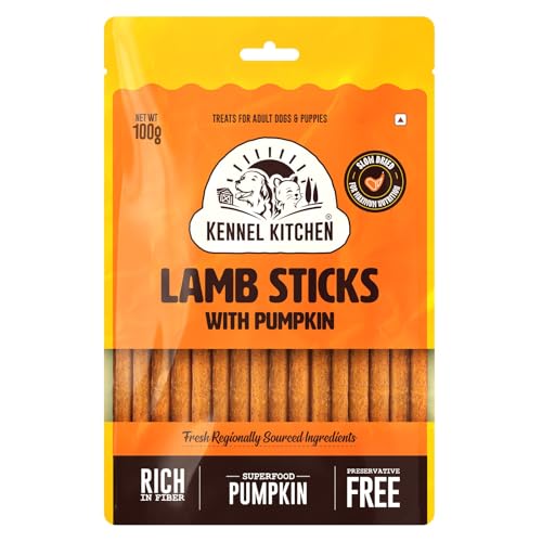 Kennel Kitchen Soft Baked Lamb with Pumpkin Sticks Treats for Dogs, 100g (Pack of 1) |…