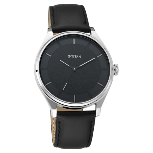 Titan Workwear Quartz Analog Black Dial Black Leather Strap Watch for Men - NT1802SL11