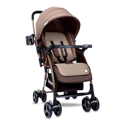 1st Step Caramel Baby Pram Cum Stroller with 5 Point Safety Harness/Infinitely Reclinin…