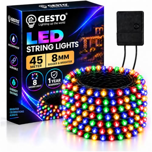 Gesto 45 Meter LED String Lights –Multicolor 8mm Big Led Fairy Lights for Decoration wi…