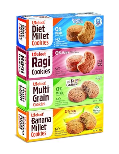 Weleet Assorted Pack Of Multi Grain, Millet, Ragi & Banana Millet Digestive Cookies|Hom…