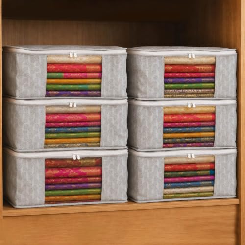 Homestrap Set of 6 Non-Woven Printed Saree Cover/Cloth Storage/Wardrobe Organizer For C…
