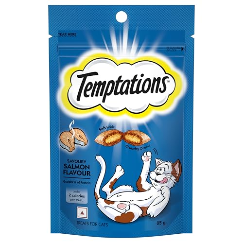 Temptations Crunchy Cat Treats, Savoury Salmon Flavour, 85 g, Goodness of Protein, Vita…