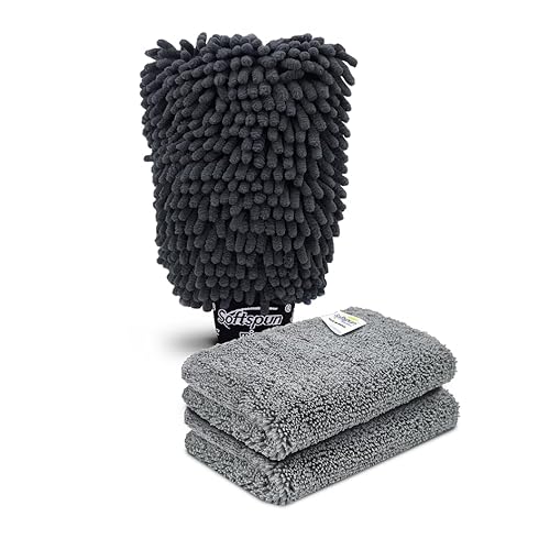 SOFTSPUN Microfiber Single Side 1 Piece Chenille Glove,1700 GSM Grey+20X30cm Cleaning W…