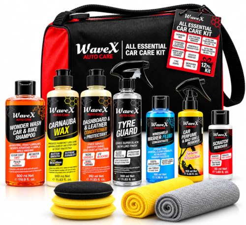 Wavex Car Polish Kit 12 Pcs | Includes Car Dashboard Polish, Car Wax, Tyre Polish, Car…