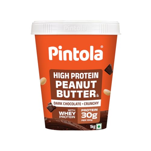 PINTOLA High Protein Peanut Butter Chocolate Flavour Crunchy 1kg, Added WHEY Protein, 3…