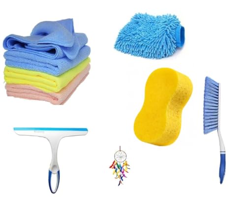 Winberg ® Car Cleaning Combo Pack Microfiber Towel 3 pcs 1 Carpet Brush 1 Washing Scurb…