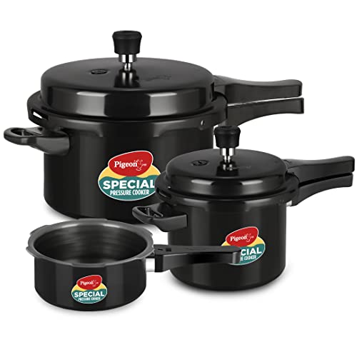 Pigeon by Stovekraft Hard Anodised Aluminium Pressure Cooker Combo - 2 L , 3 L and 5 L…