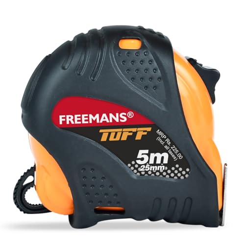 FREEMANS TUFF 5m:25mm Steel Inchi Measuring Tape - 5m with a Non Slip Rubber Covered AB…