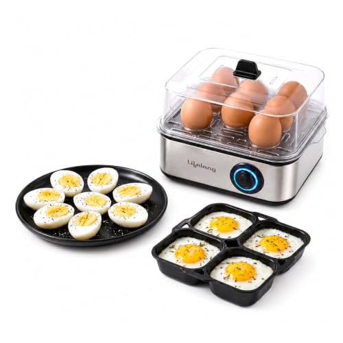 Lifelong 2-in1 Egg Boiler and Poacher 500-Watt (Black), Boil 8 eggs, Poach 4 eggs, Easy…