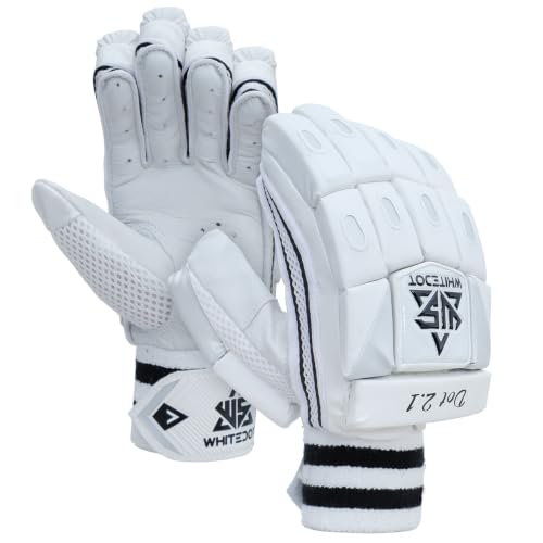 WHITEDOT Sports Whitedot Dot 2.1 Cricket Batting Gloves, Mens, Rh (Leather, White)