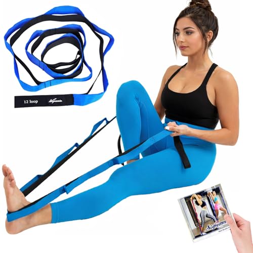 SIGNAMIO Yoga Loop Stretch Strap Belt for Exercise- 12 Loop Blue-Black
