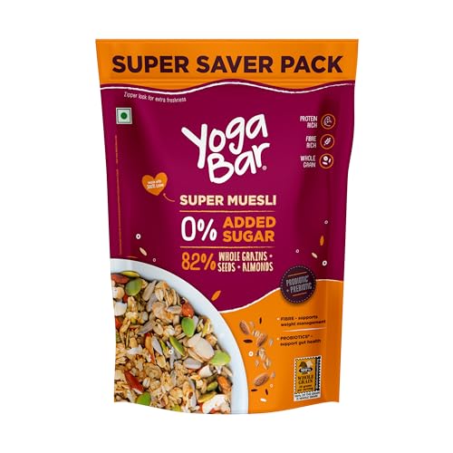 Yogabar Super Muesli, No Added Sugar, Breakfast Muesli with Probiotics & Prebiotics, 84…