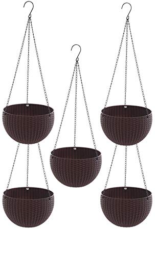 Go Hooked 7.1" Plastic Rattan Hanging Basket/Hanging Pots with Metal Hanging Chain/Hang…