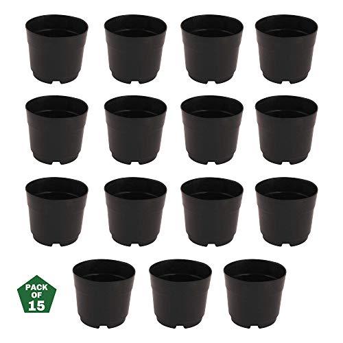 Leafy Tales UV Plastic Round Pots for Plants (6 Inches, Black, Pack of 15) | Lightweigh…