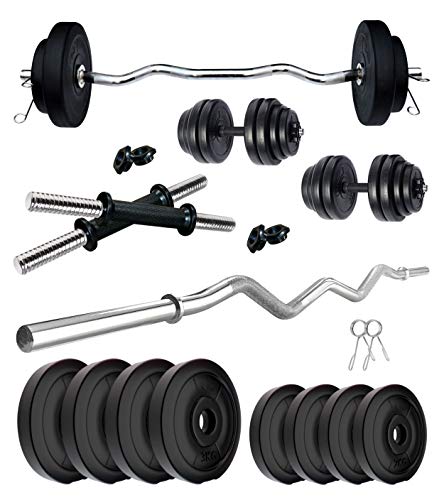 Kore PVC 20 Kg Home Gym Set with One 3 Ft Curl Rod and One Pair Dumbbell Rods, Multicol…