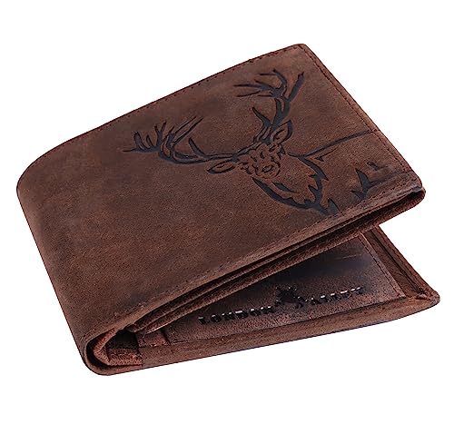 LONDON ALLEY Elk Vintage Brown Leather Wallet for Men, 6 Card Slot | RFID Blocking