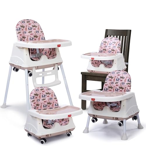 LuvLap 4 in 1 High Chair for Baby, Toddler Feeding Booster Seat with Wheels, 3 Height a…