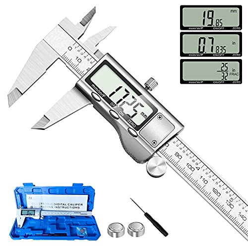 Digital Caliper Measuring Tool, Stainless Steel Caliper Digital Micrometer with Large L…