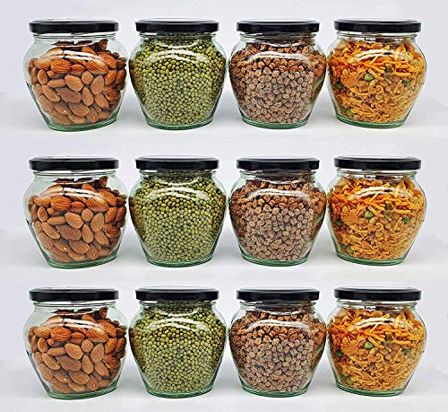 SITOVI Transparent Glass Jar and Container Air Tight Black Lid for Kitchen 400 ml Matak…