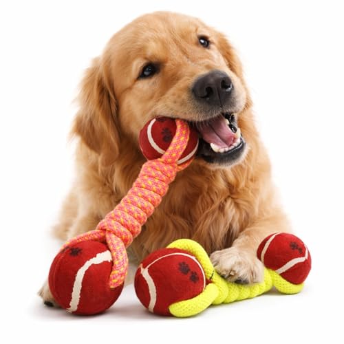 Tame Love™ Chew Dog Toys Knotted Dumball Cotton Poly Mix Chew Toys Pack of 2 - Suitable…