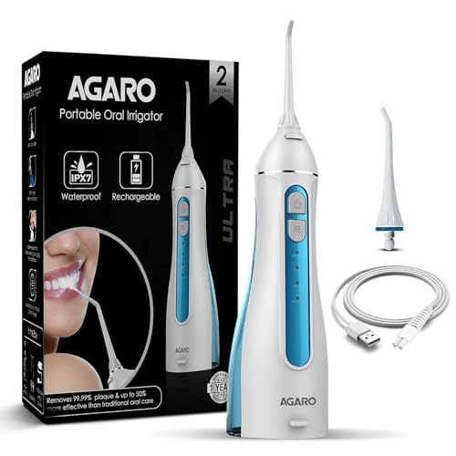 AGARO Oral Irrigator, Portable, Cordless & Rechargeable, 4 Cleaning Modes, IPX7 Waterpr…