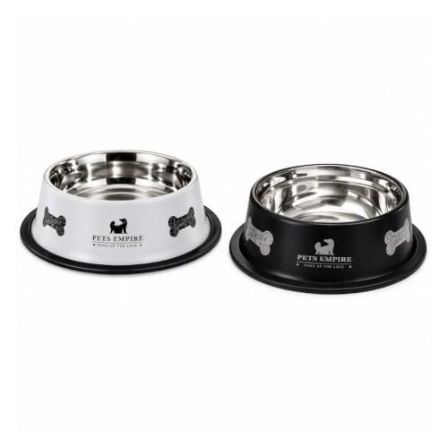 PETS EMPIRE Stainless Steel Dog Feeding Bowl, Set of 2 (900ML Each) - Medium Size, Blac…