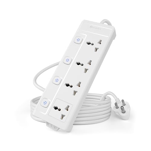 Cablet 250 Volts Extension Board 2500W 10A, 4 Universal Sockets, Individual Switches, 1…